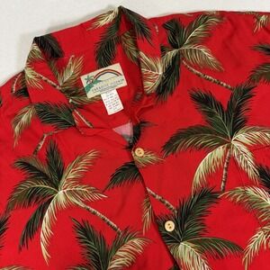 Paradise Found Hawaiian Mens XL Red Palm Trees Magnum PI Rayon Made In Hawaii